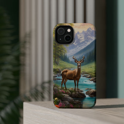 Alpine Serenity – Stag in Mountain Bliss MagSafe iPhone Cases