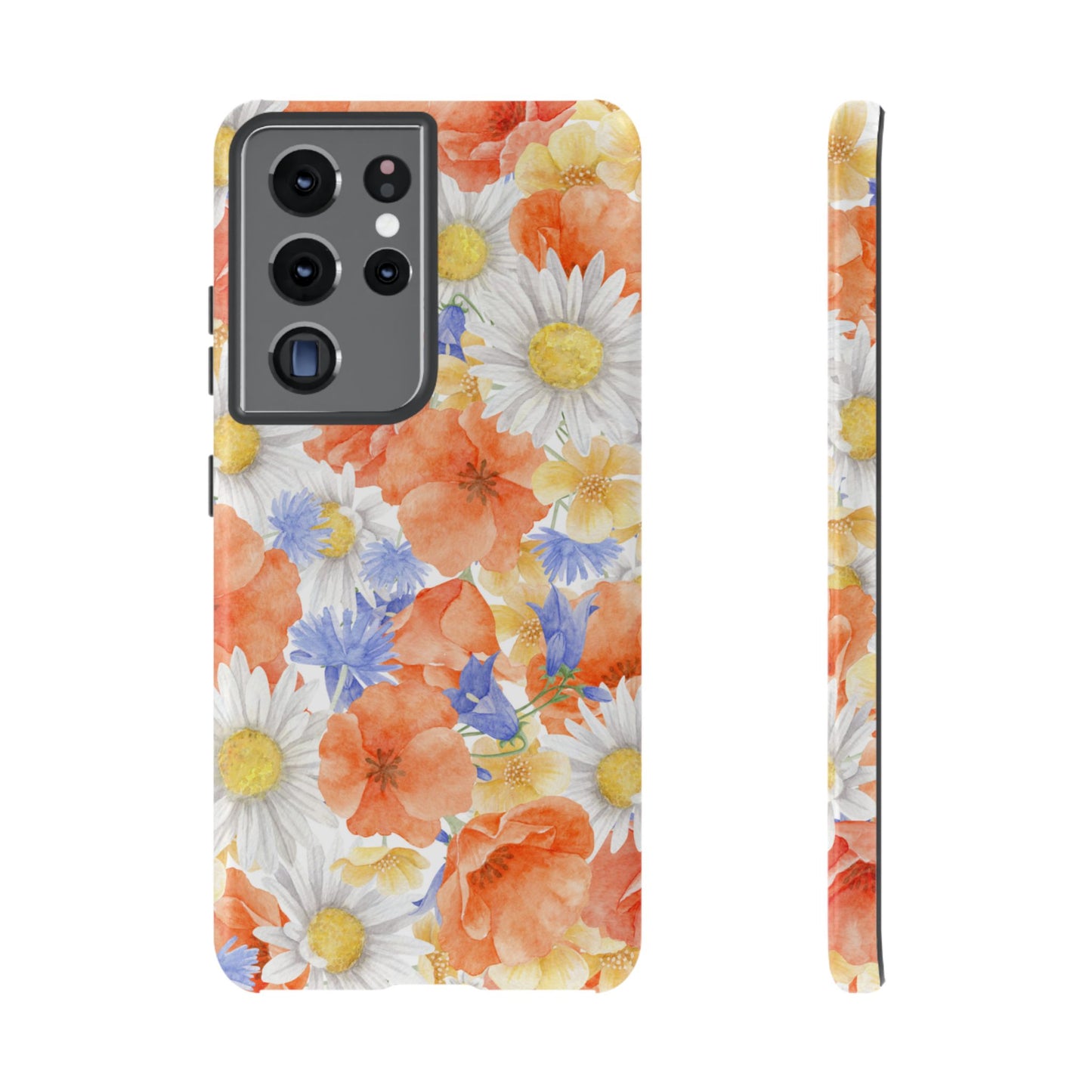 Watercolor Wildflower Pattern Samsung Galaxy Case – Durable Matte Finish with Daisy, Poppy & Cornflower Design