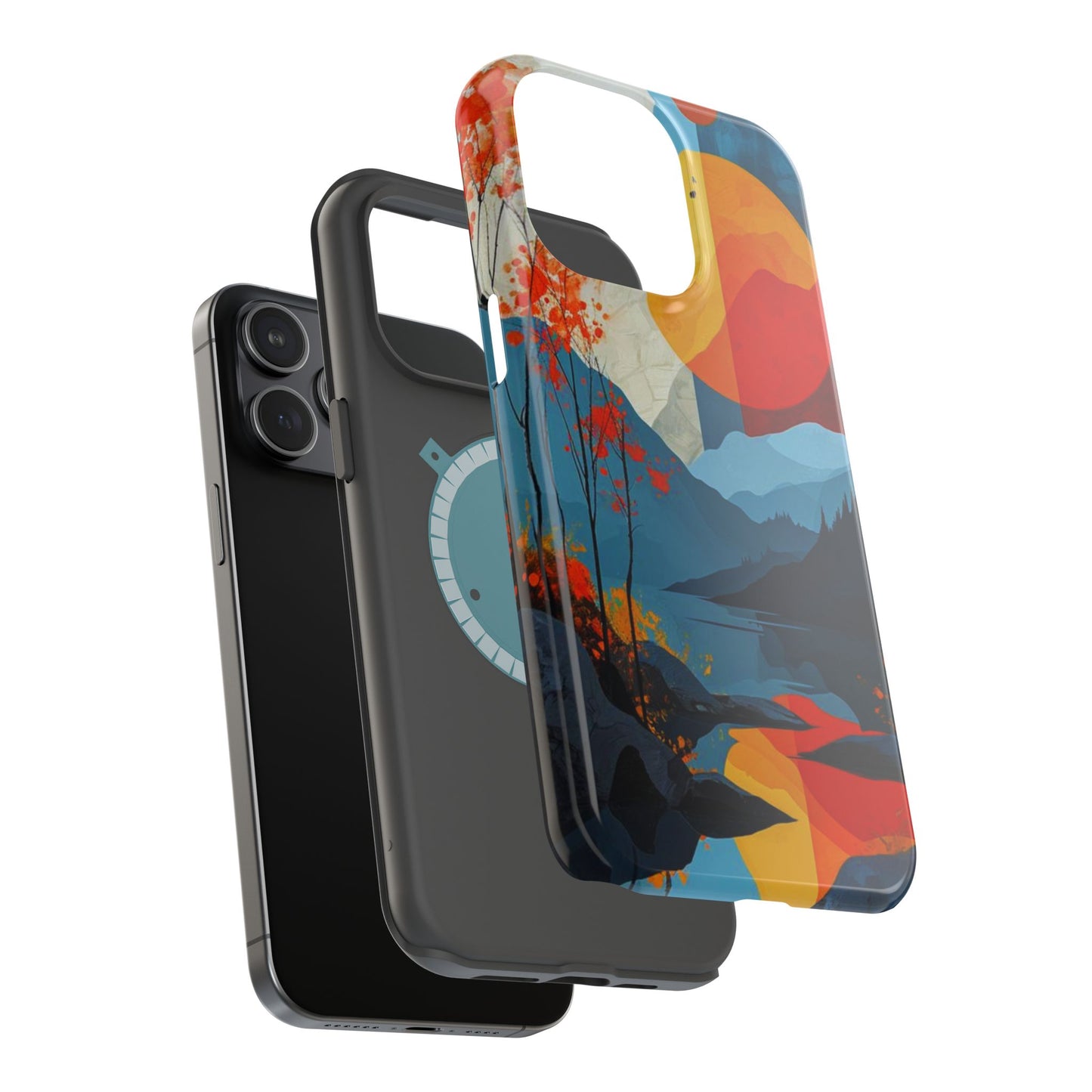 Abstract Autumn Landscape MagSafe iPhone Case – Bold Colorful Sunset Design, Dual-Layer Protection