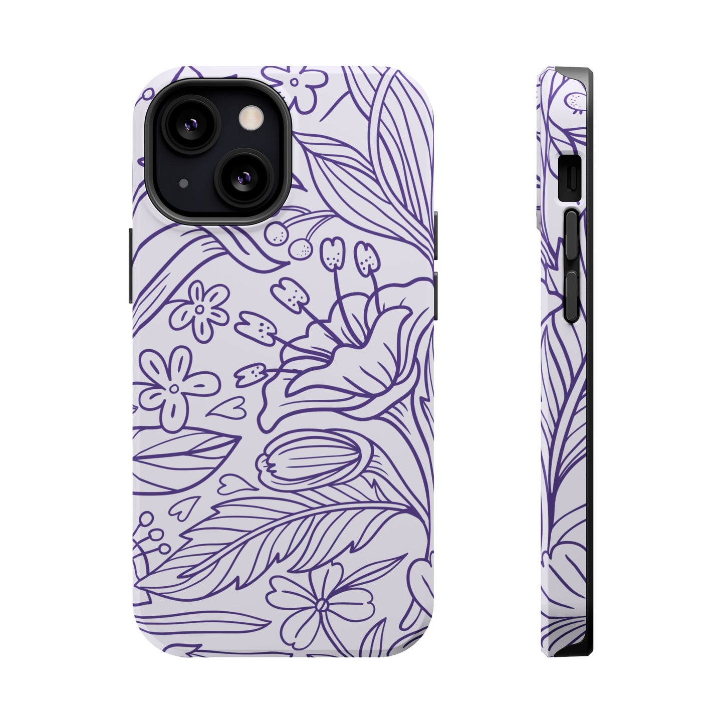 Lavender Floral Line Art Tough MagSafe iPhone Case – Minimalist Botanical Design with Dual-Layer Protection