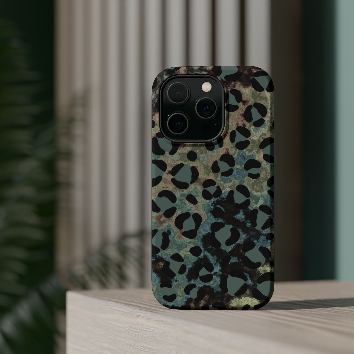 Moody Watercolor Leopard Print Tough MagSafe iPhone Case – Earthy Abstract Pattern with Dual-Layer Protection