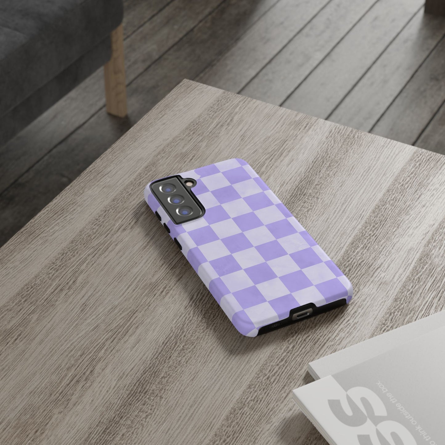 Lavender Checkerboard Samsung Galaxy Case – Shockproof, Smooth Matte Finish, Dual-Layer Design