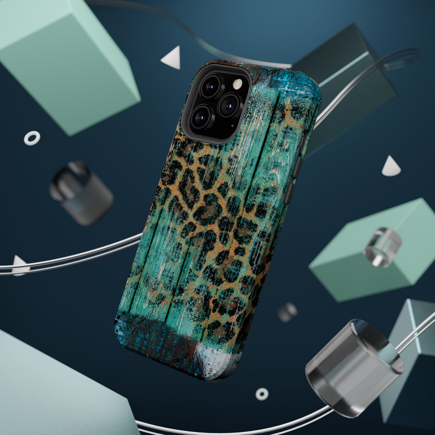 Turquoise Rustic Leopard Wood - MagSafe  iPhone Series Case