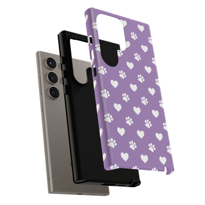 Lavender Paw Prints & Hearts Design - Adorable Pet Lover Samsung Galaxy Case