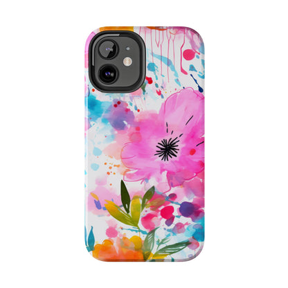 Color Splash Pink & Orange Watercolor Floral - iPhone Case