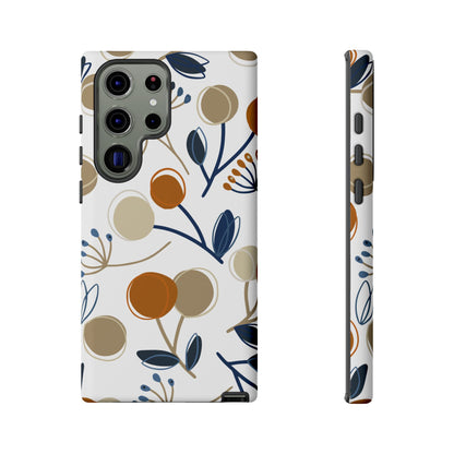 Modern Botanical Berries Tough Samsung Galaxy  Case – Earthy Tones & Navy Accents, Shock-Resistant