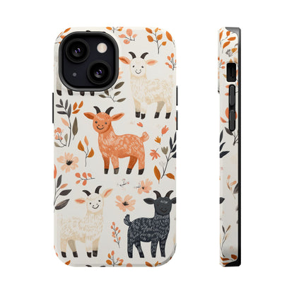 MagSafe iPhone Case: Smiley Goats & Dried Flowers – Vintage Charm