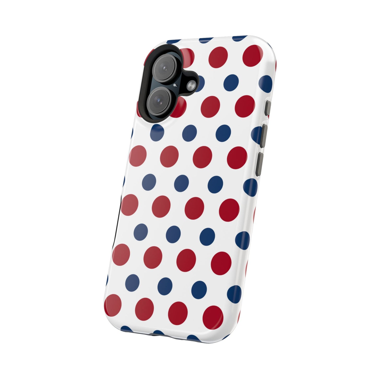 Patriotic Navy, White, and Red Polka Dot MagSafe iPhone Case