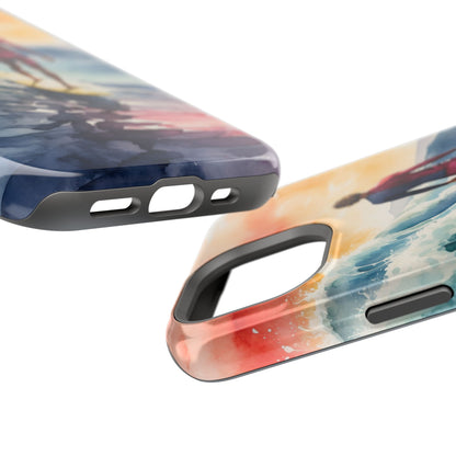 Surfer’s Sunset Wave MagSafe iPhone Case – Vibrant Watercolor Design