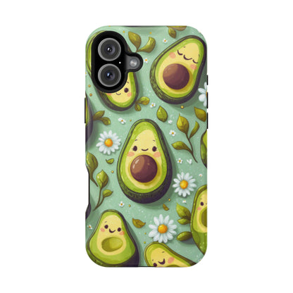 Cute Avocado MagSafe iPhone Case – Adorable Kawaii Avocados with Daisies, Shock-Resistant