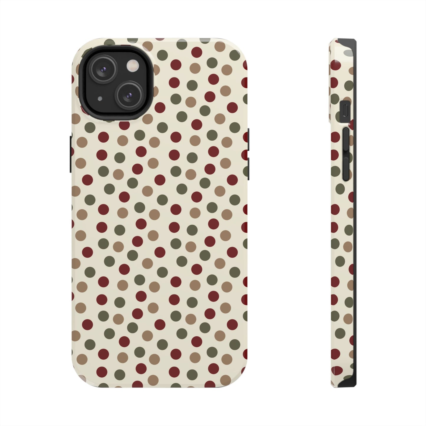 Festive Red & Green Polka Dots on Cream – iPhone Case