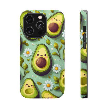 Cute Avocado MagSafe iPhone Case – Adorable Kawaii Avocados with Daisies, Shock-Resistant