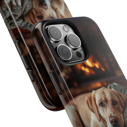 Cozy Labrador by Fireplace iPhone Case – Rustic Cabin Protective Cover