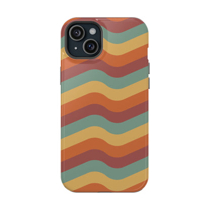 Retro Vibe Wavy Stripes MagSafe iPhone Case – 70s-Inspired in Teal, Orange, and Rust