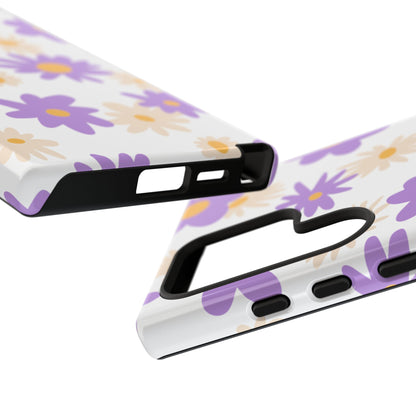 Retro Daisy Flower Samsung Galaxy Case – Pastel Purple & Cream Floral Design with Matte Finish