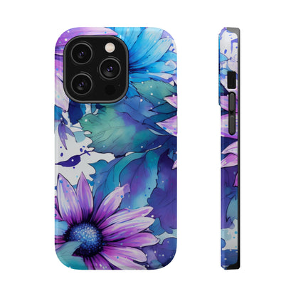 Purple & Teal Watercolor Floral MagSafe iPhone Case - Artistic Flower Design