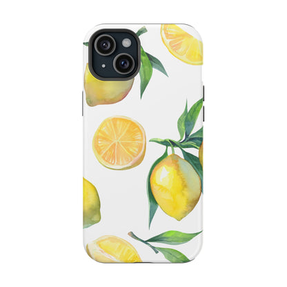 Lemon Grove Watercolor Tough MagSafe iPhone Case – Fresh Citrus Design, Dual-Layer Protection