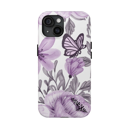 Lavender Bloom Butterfly iPhone Case – Delicate Floral Design with Watercolor Details