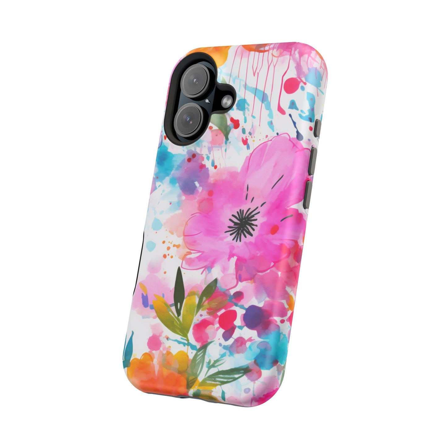 Color Splash Pink & Orange Watercolor Floral - MagSafe iPhone Case