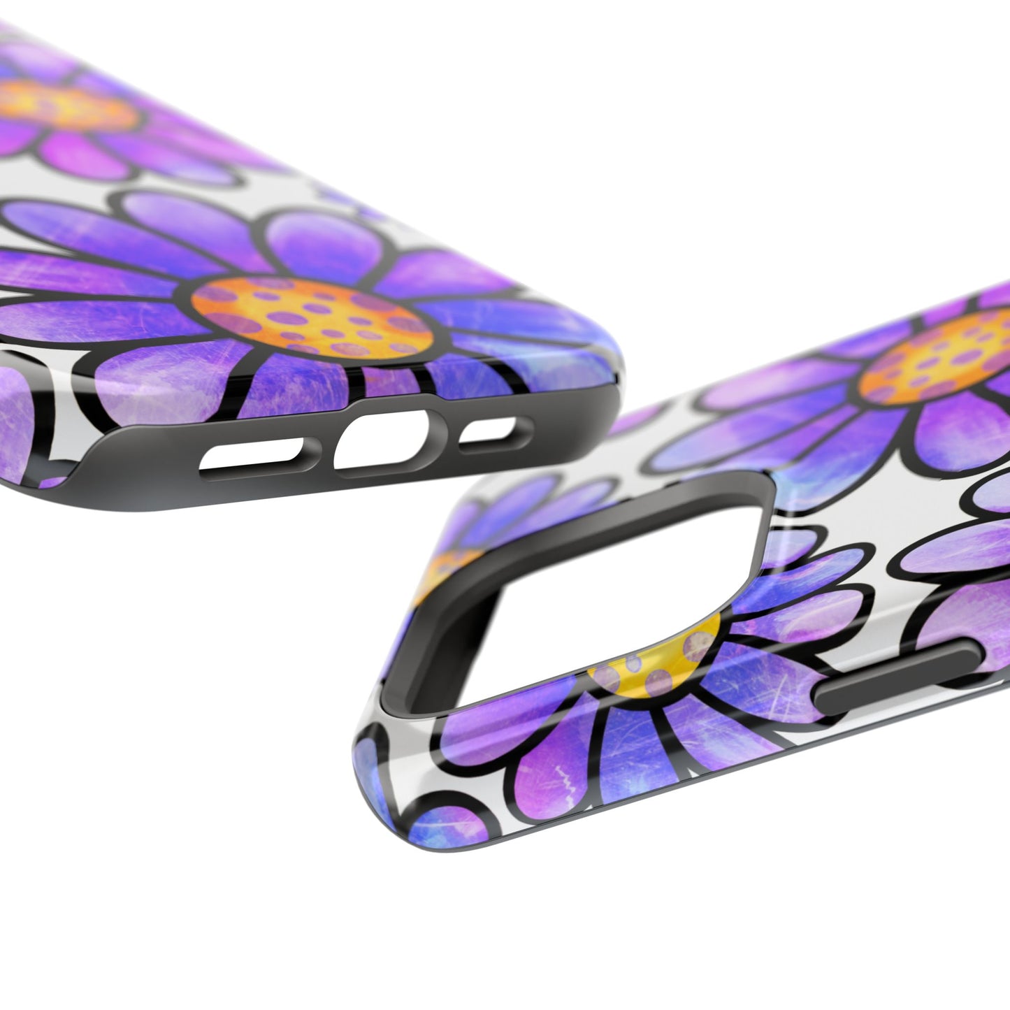 Purple Daisy Delight MagSafe iPhone Case – Slim Profile, Glossy Finish