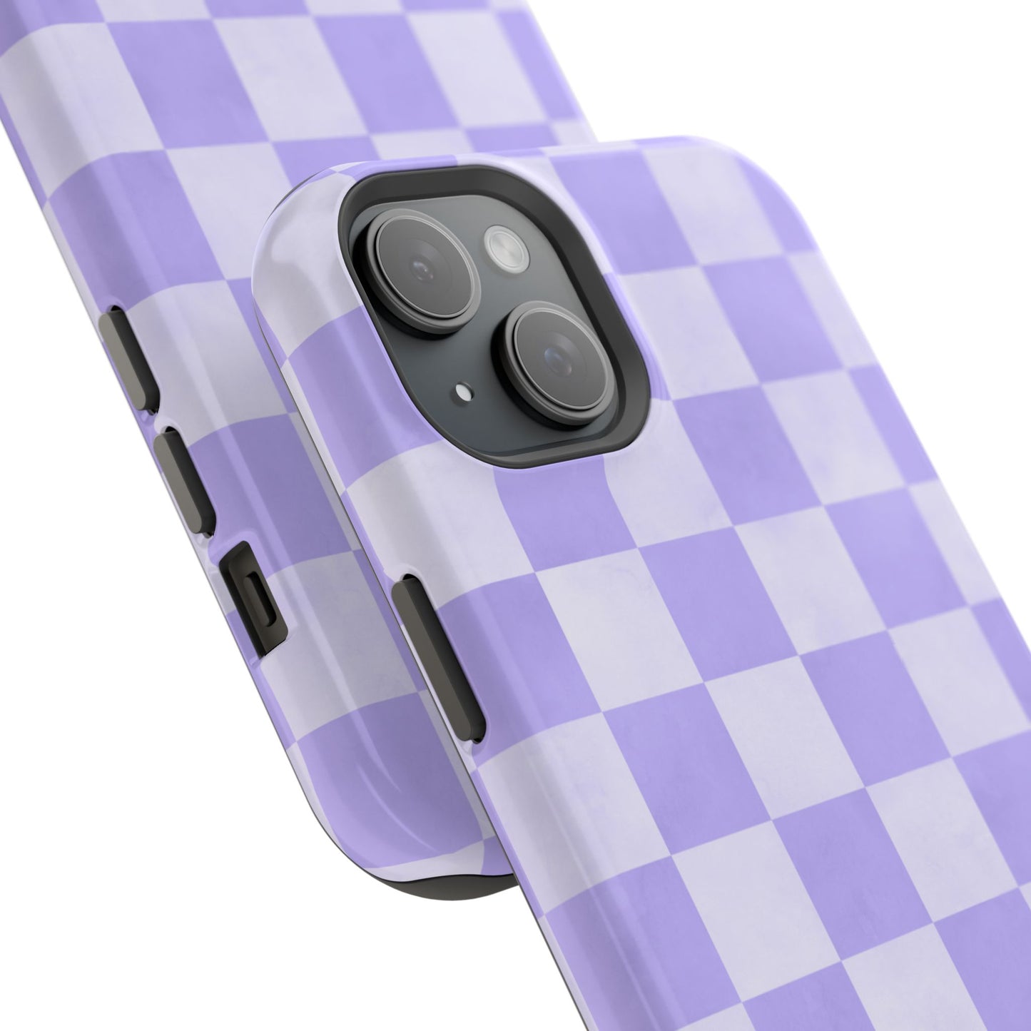 Lavender Checkerboard MagSafe iPhone Case – Shockproof, Smooth Matte Finish, Dual-Layer Design