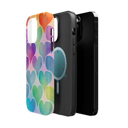 Rainbow Hearts Watercolor iPhone Case – Slim Design, Glossy Finish