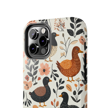 Farm Duck & Flowers iPhone Case – Vintage Floral Design