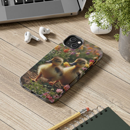 Charming Ducklings in Floral Garden - iPhone Case