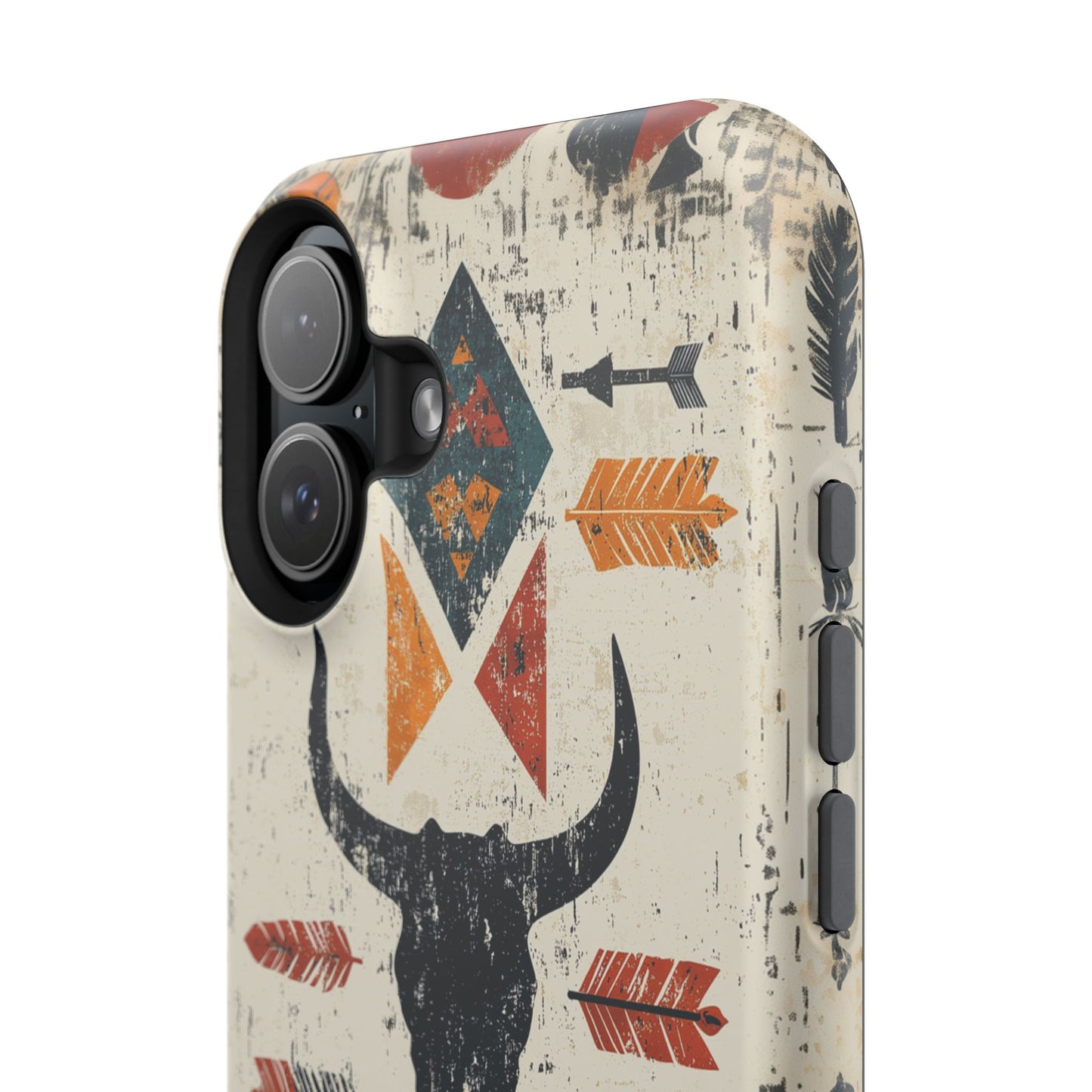 Tribal Bull Skull & Arrows Tough MagSafe iPhone Case – Rustic Western Design, Dual-Layer Protection