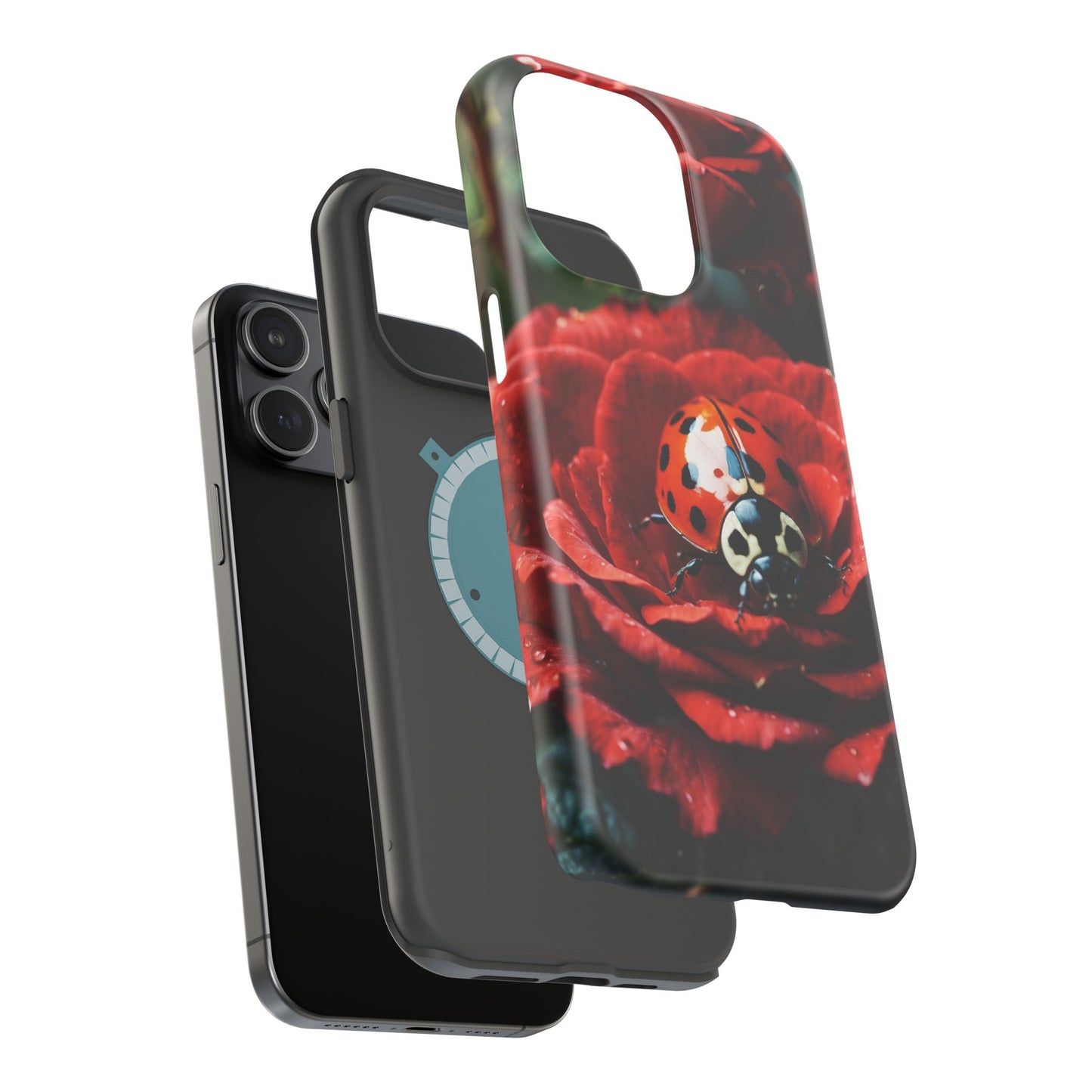 Elegant Rose & Ladybug Charm - MagSafe iPhone Case