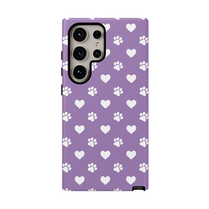 Lavender Paw Prints & Hearts Design - Adorable Pet Lover Samsung Galaxy Case