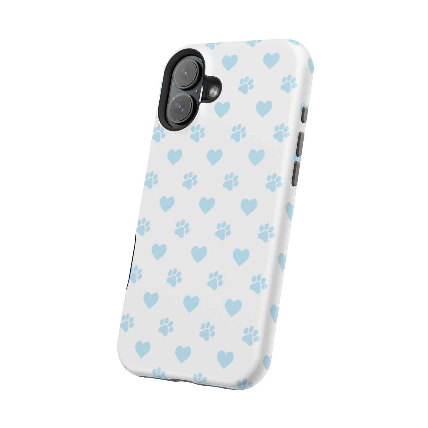 Light Blue Paw Prints & Hearts – MagSafe iPhone Case for Pet Lovers