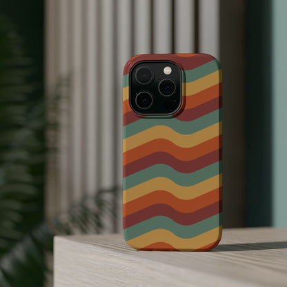 Retro Vibe Wavy Stripes MagSafe iPhone Case – 70s-Inspired in Teal, Orange, and Rust