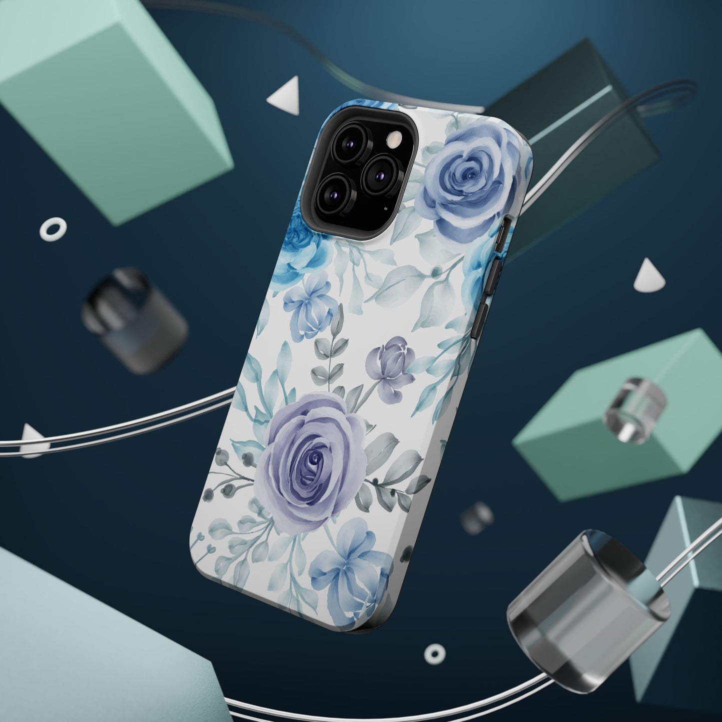 Elegant Blue & Violet Roses MagSafe Case – Artistic Floral Protection with Magnetic Charging Compatibility