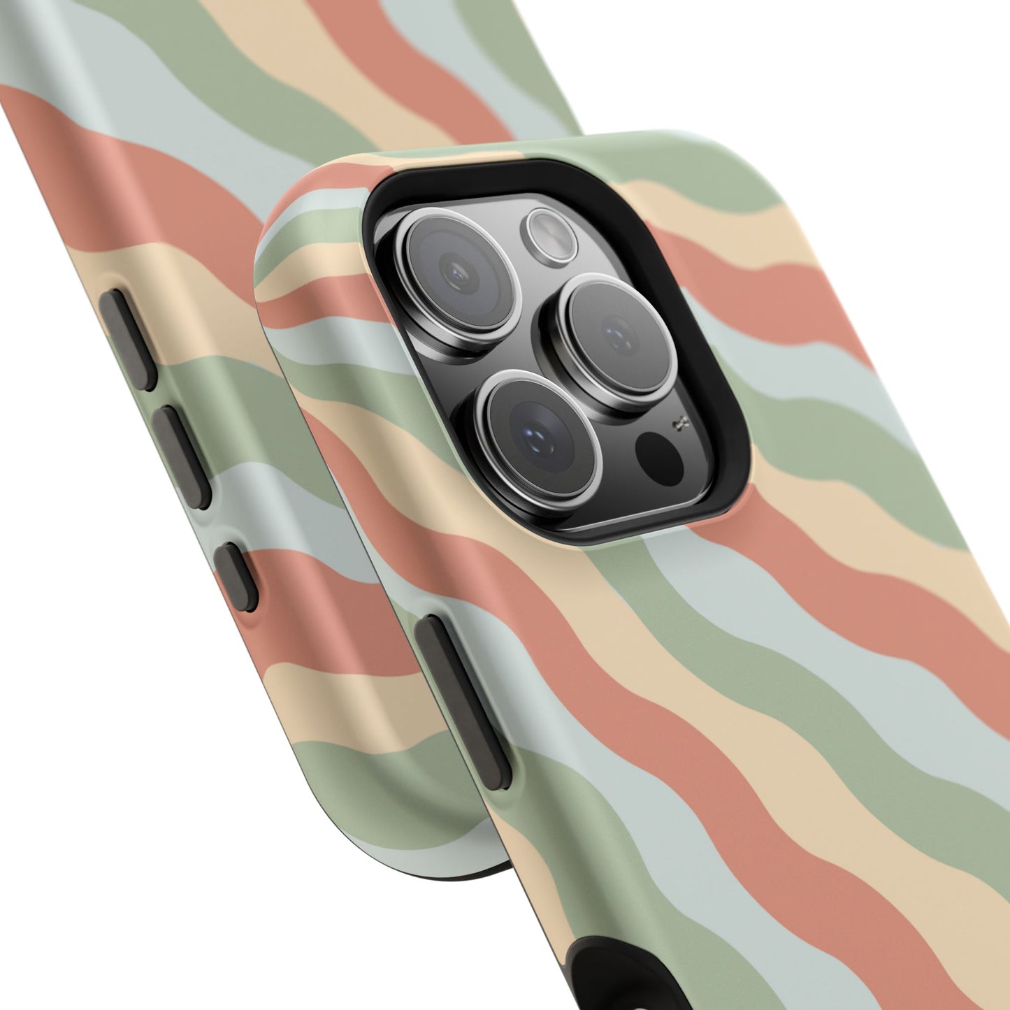 Earthy Retro Waves MagSafe iPhone Case – 70s-Inspired Wavy Stripes in Soft Green, Cream, and Rust