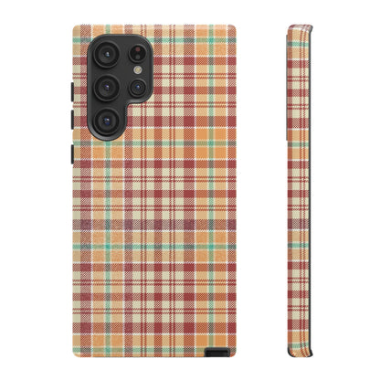 Retro Chic Plaid Samsung Galaxy Case in Red, Orange, Green & Cream – Timeless Vintage Design