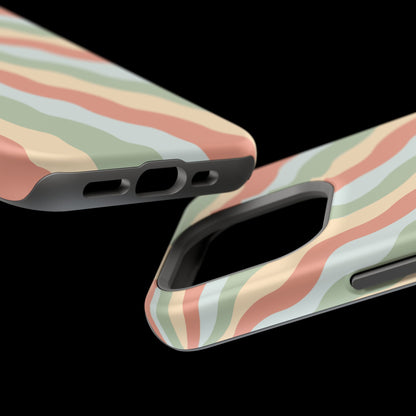 Earthy Retro Waves MagSafe iPhone Case – 70s-Inspired Wavy Stripes in Soft Green, Cream, and Rust