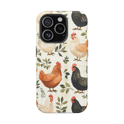 MagSafe iPhone Case: Vintage Chicken Farmhouse Case – Rustic Leaves Design