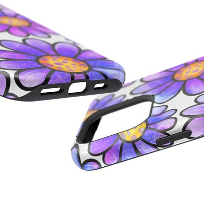 Purple Daisy Delight MagSafe iPhone Case – Slim Profile, Glossy Finish