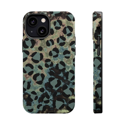 Moody Watercolor Leopard Print Tough MagSafe iPhone Case – Earthy Abstract Pattern with Dual-Layer Protection