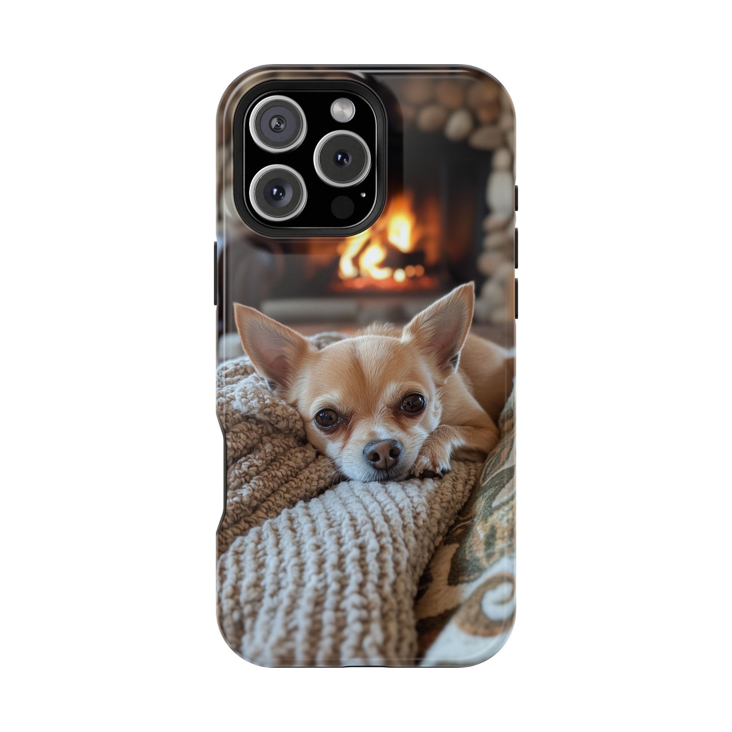 Relaxing Chihuahua by Fireplace MagSafe iPhone Case – Functional and Cozy Design