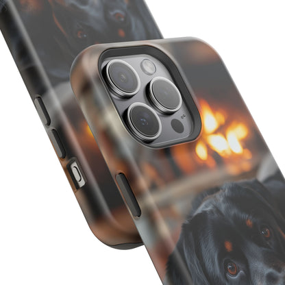 Charming Rottweiler by the Fireplace MagSafe iPhone Case – Cozy & Functional Design