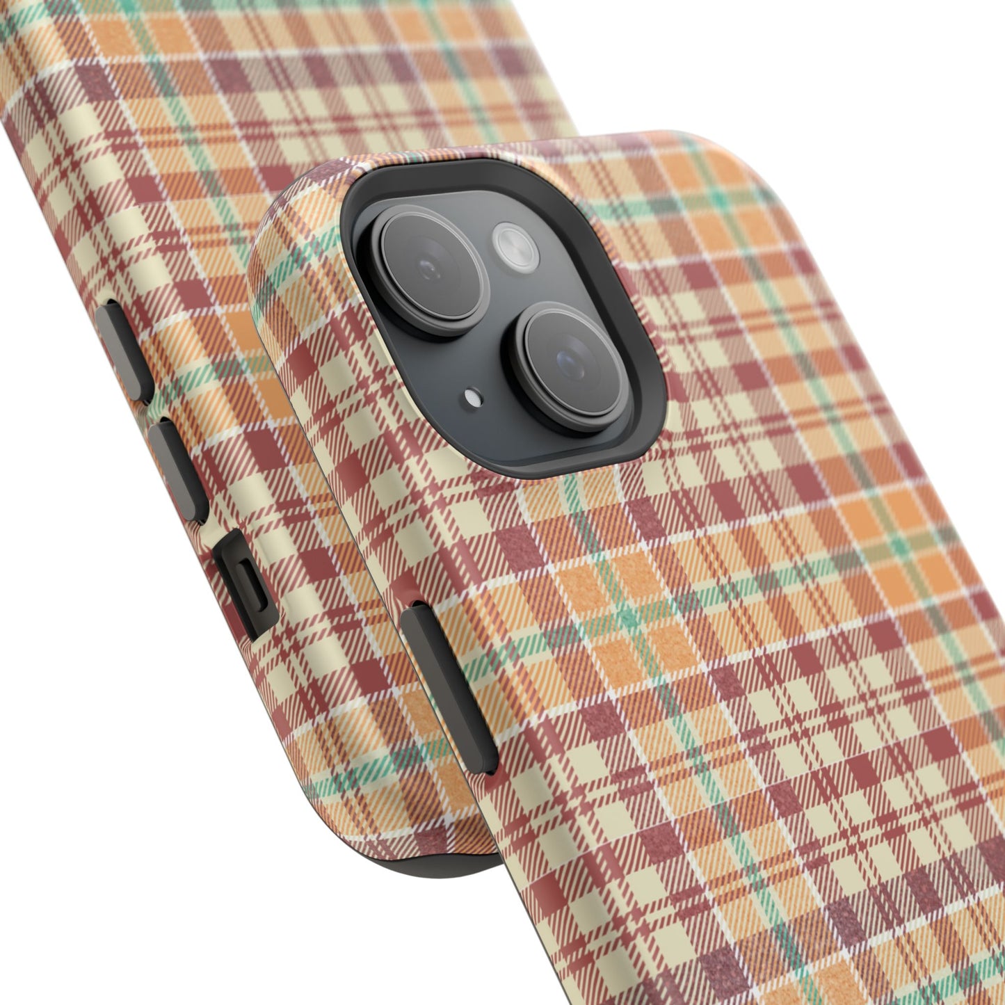 Retro Chic Plaid MagSafe iPhone Case in Red, Orange, Green & Cream – Vintage Design Meets Modern Tech