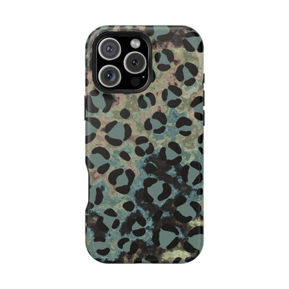 Moody Watercolor Leopard Print Tough MagSafe iPhone Case – Earthy Abstract Pattern with Dual-Layer Protection