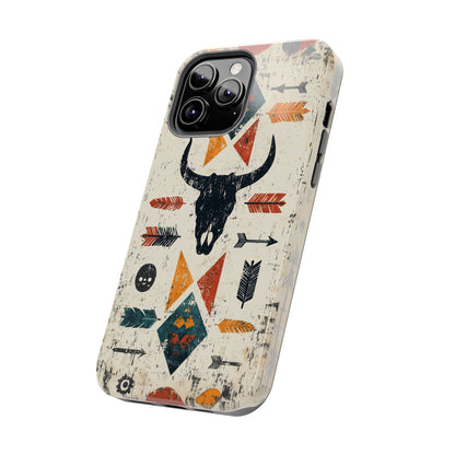 Tribal Bull Skull & Arrows Tough iPhone Case – Rustic Western Design, Dual - Layer Protection - BOGO Cases