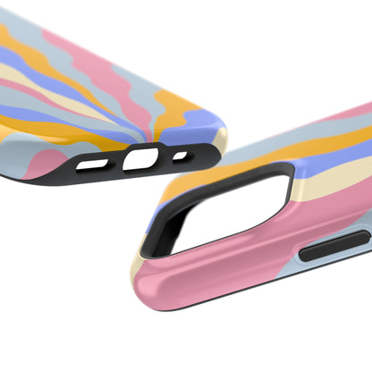 Pastel Radiance MagSafe iPhone Case – 70s-Inspired Dual-Layer Design with Wavy Sunburst Pattern