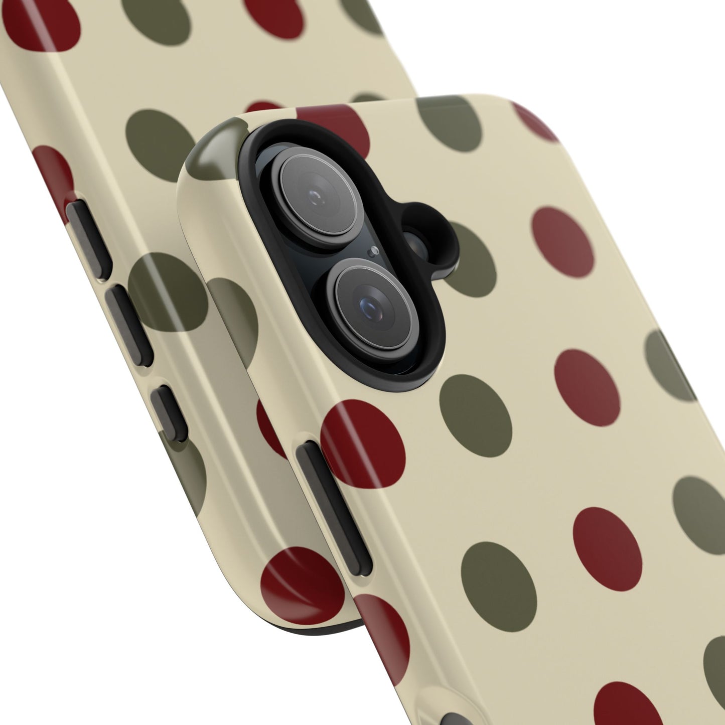 Red & Green Polka Dots on Cream – iPhone Case