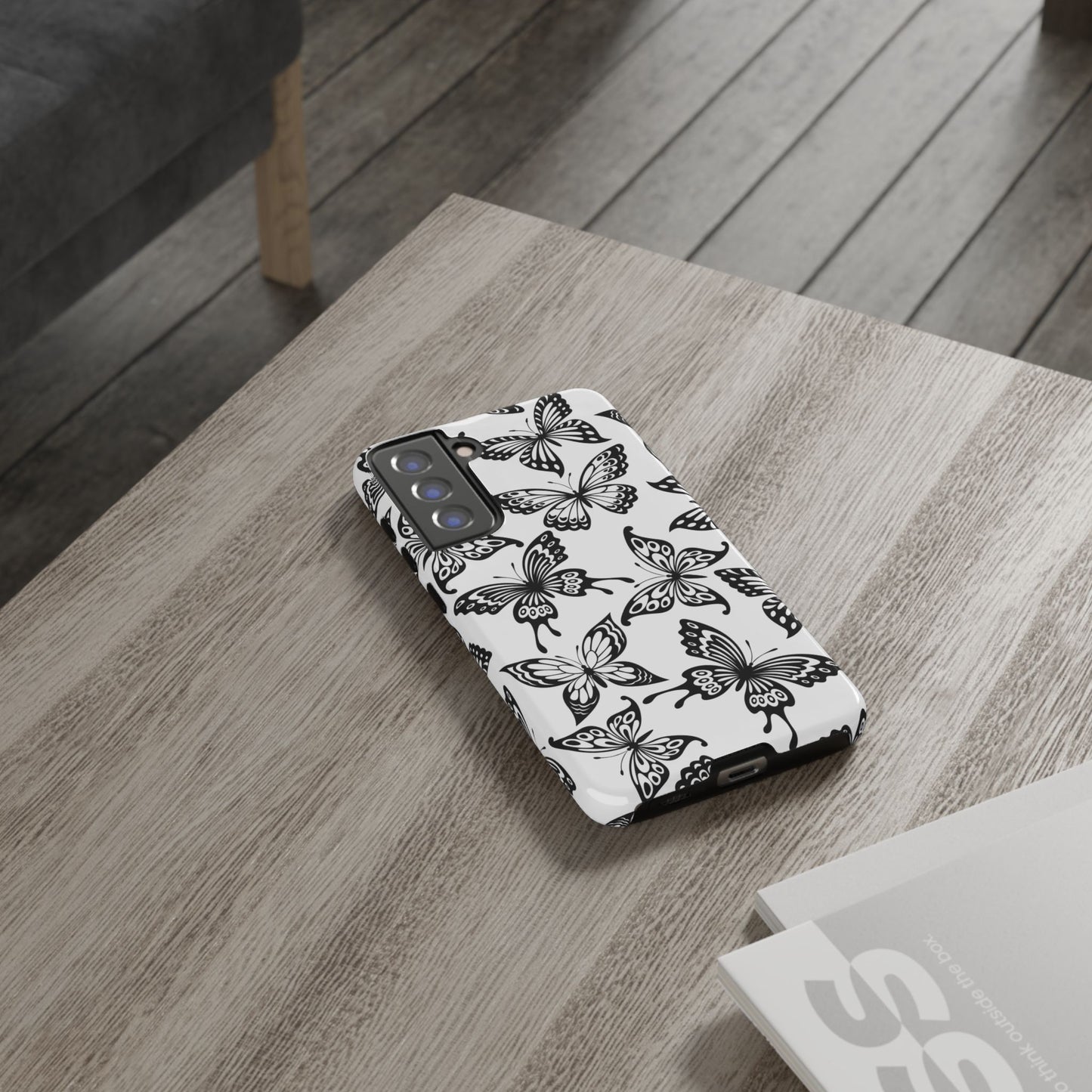 Monochrome Butterfly Pattern Samsung Galaxy  Case – Dual-Layer Protection with Matte Finish