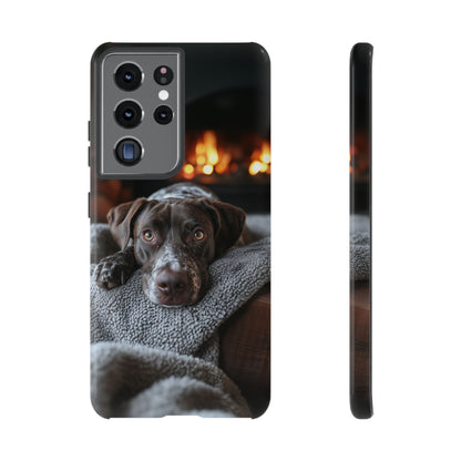 Cozy German Shorthaired Pointer Samsung Galaxy Case – Rustic Fireplace Protective Cover