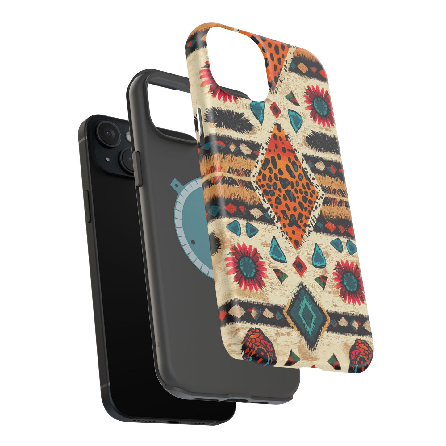 Wild Boho Leopard Print & Floral Tough MagSafe iPhone Case – Eclectic Tribal Design, Dual-Layer Protection